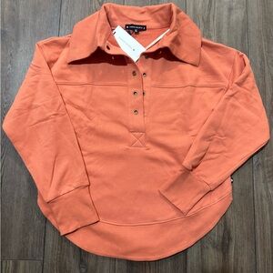 Thrive Societe Burnt Orange Snap Collar Pullover Sweatshirt XS NWT